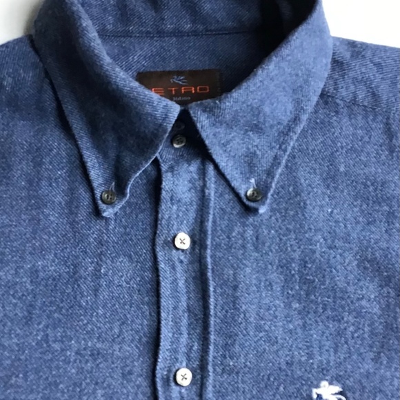 ETRO  blue cotton flannel button -down shirt  Sz 18~45 made in Italy 🇮🇹 - Picture 8 of 13